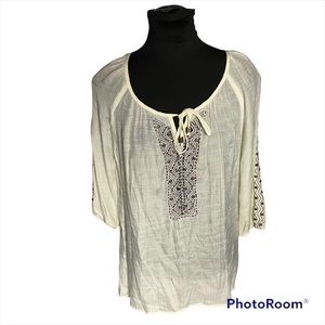 Maurices, Cream 3/4 Sleeve Boho Tunic, Medium